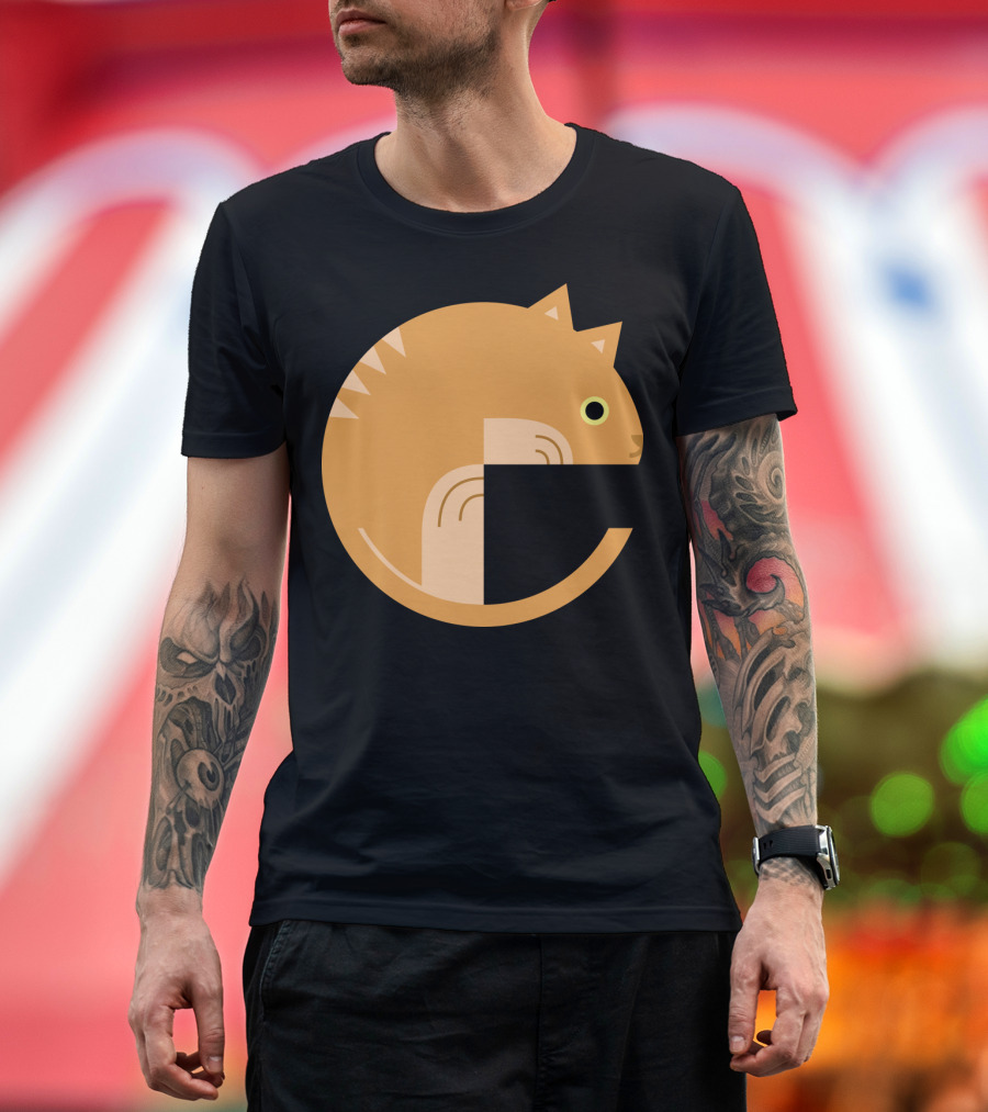 Orange Circle Cat Creative Letter C T-Shirt