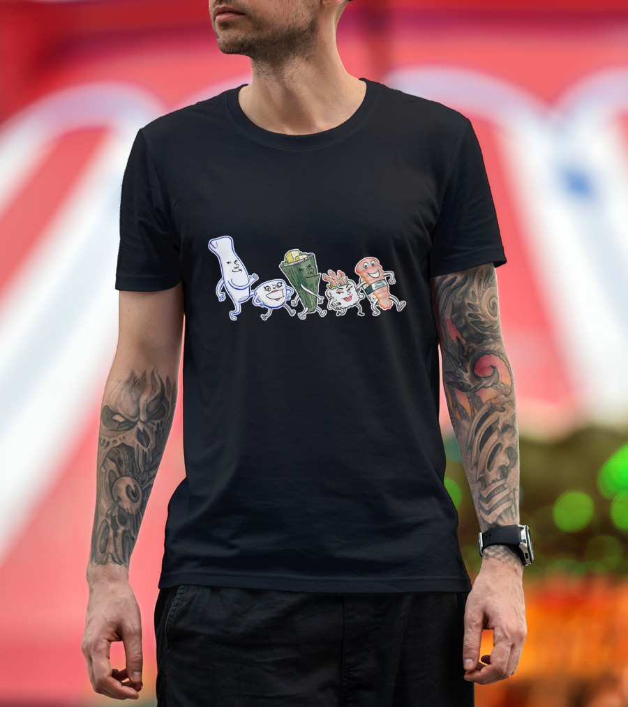 Sushi Dance Animated Sushi Characters in a Line T-Shirt