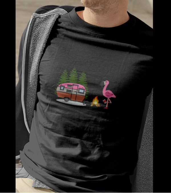Glamper Flamingo Camping With Style Beside Campfire Get Over It T-Shirt