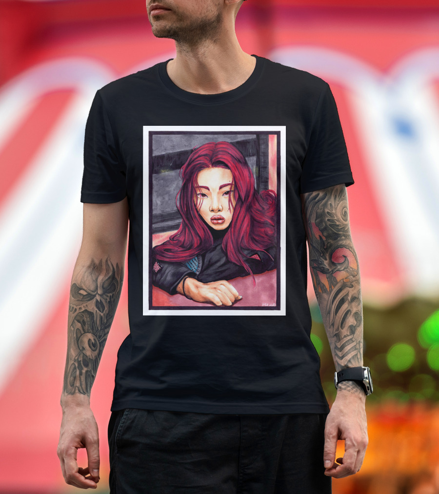 Redhead Portrait with Long Flowing Hair by Miki Ai T-Shirt