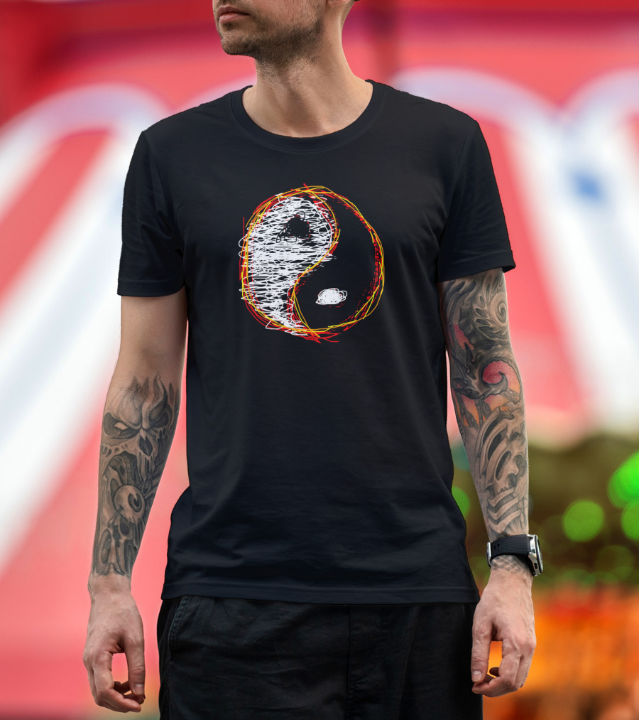 Yin Yang Revenge Scribble Art Symbol with Colorful Outline T-Shirt