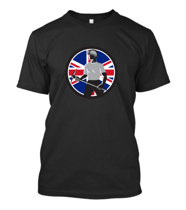Union Jack British Coal Miner Icon With Pickaxe And Protective Gear T-Shirt