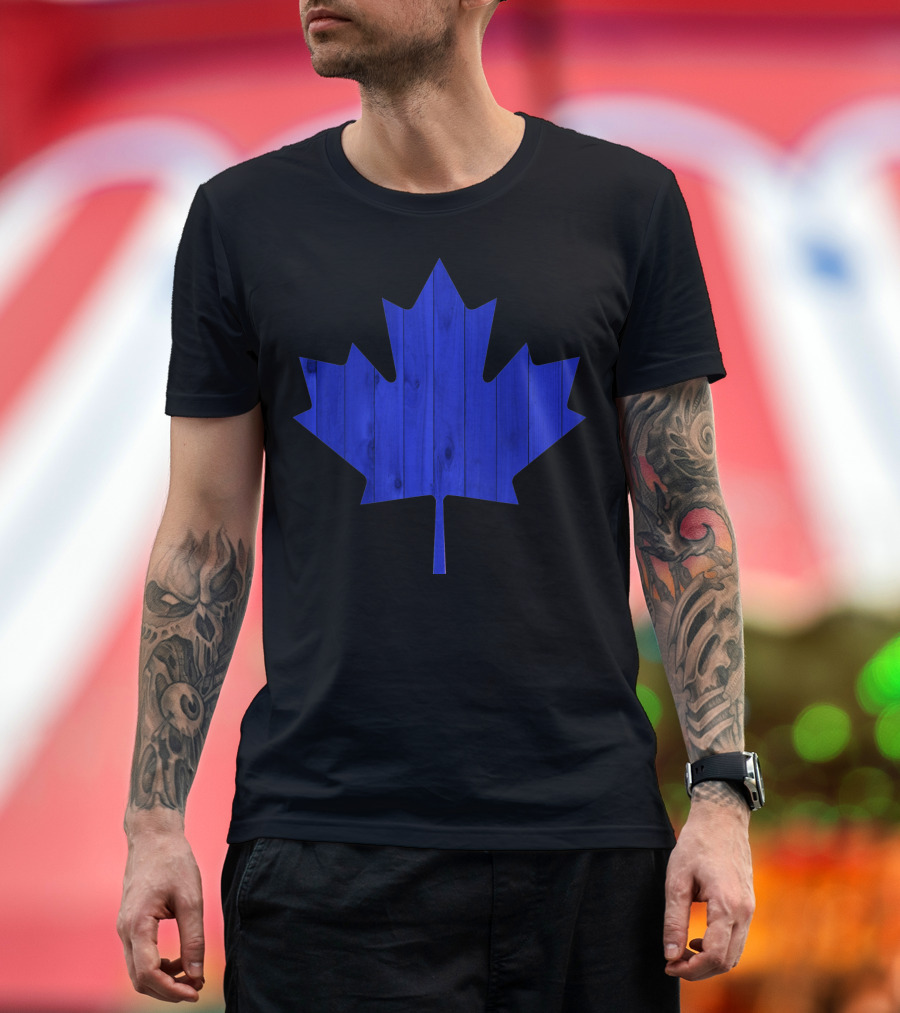 Maple Leaf Dark Blue Wood T-Shirt