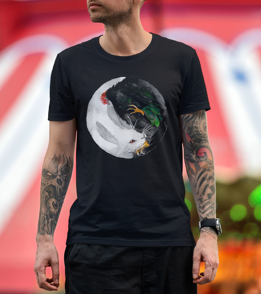 The Chiness Zidiac Rabbit and Rooster Yin Yang T-Shirt