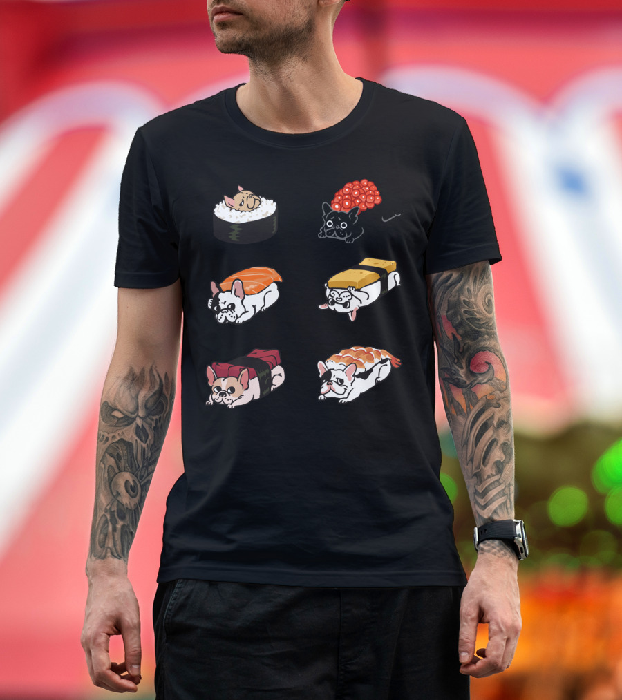 French Bulldog Sushi Rolls with Nigiri and Maki Variations T-Shirt