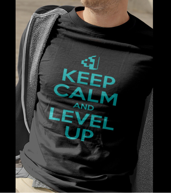 Keep Calm And Level Up Plus One Icon Motivational Message T-Shirt