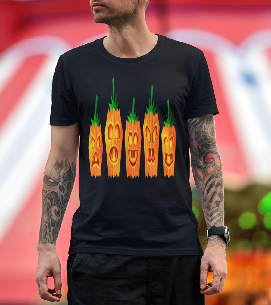 Carved Pumpkins with Vertical Stripes and Funny Faces T-Shirt