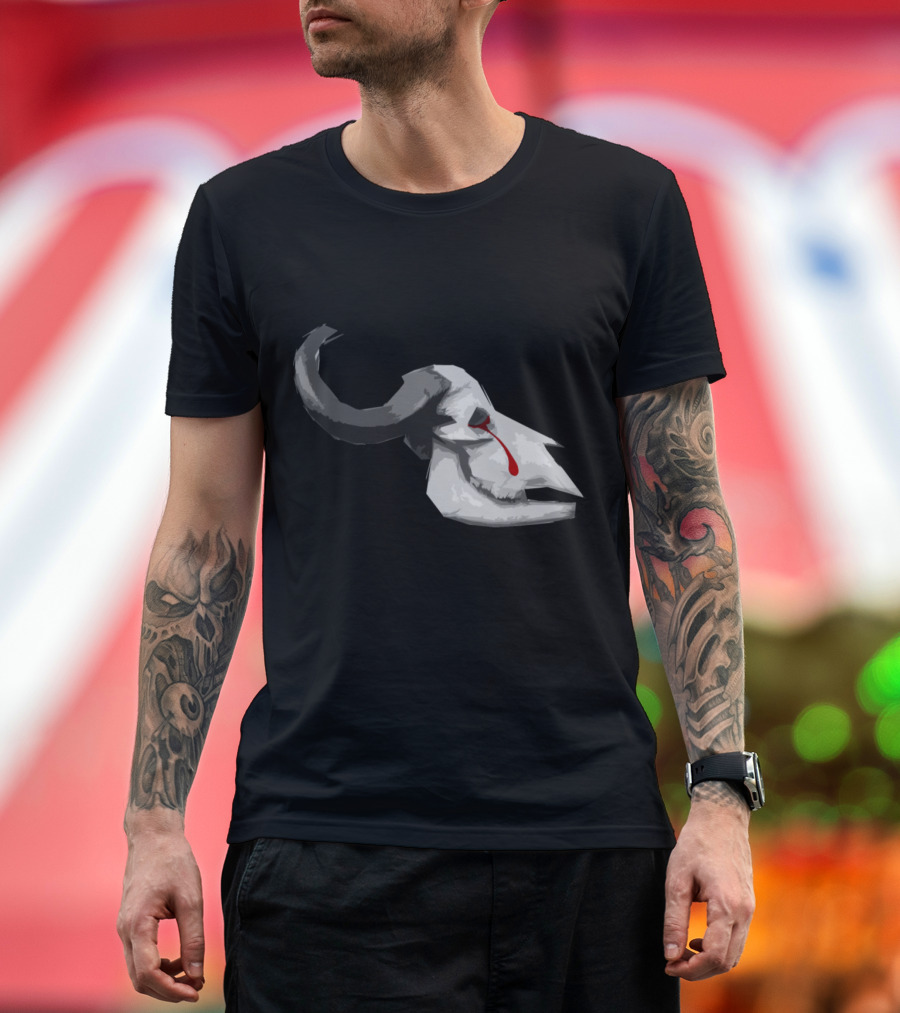 Cattle Skull with Horns and Red Marking Desert Skeleton T-Shirt