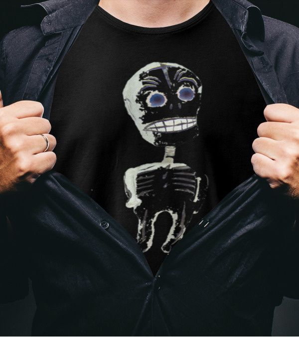 Doodle Skeleton Grinning Skull With Bold Eyes T-Shirt