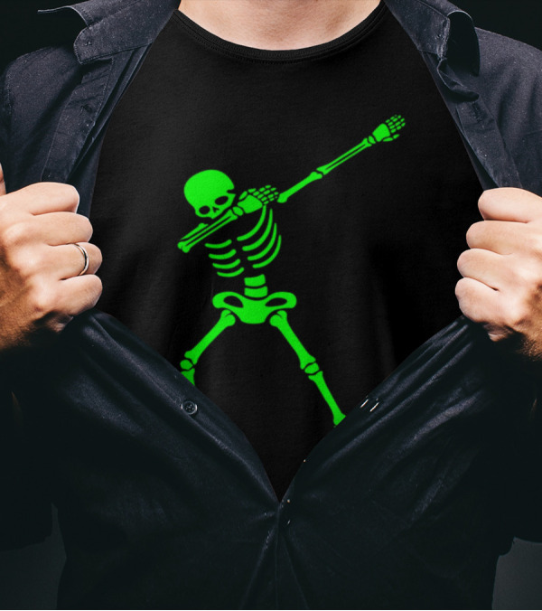 Dabbing Skeleton Skull Pre Dance Glow Green T-Shirt