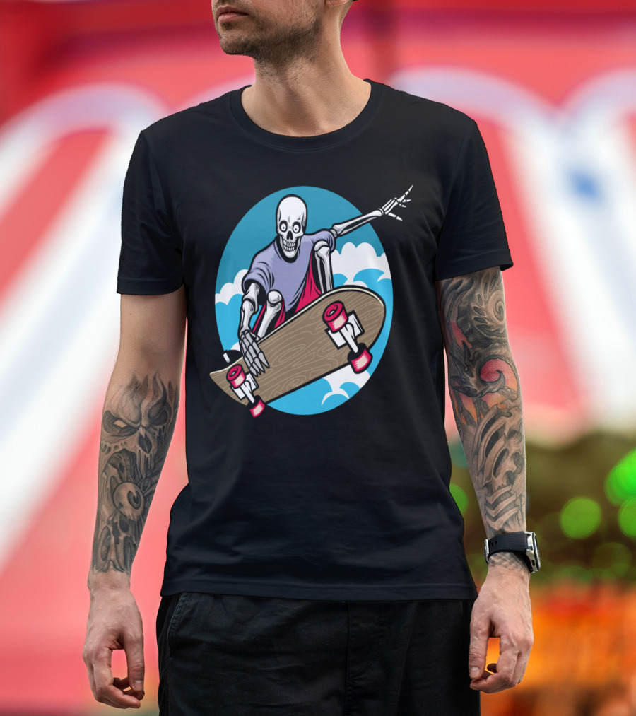 T Skeleton Skateboarder Streetwear Skull Vector T-Shirt