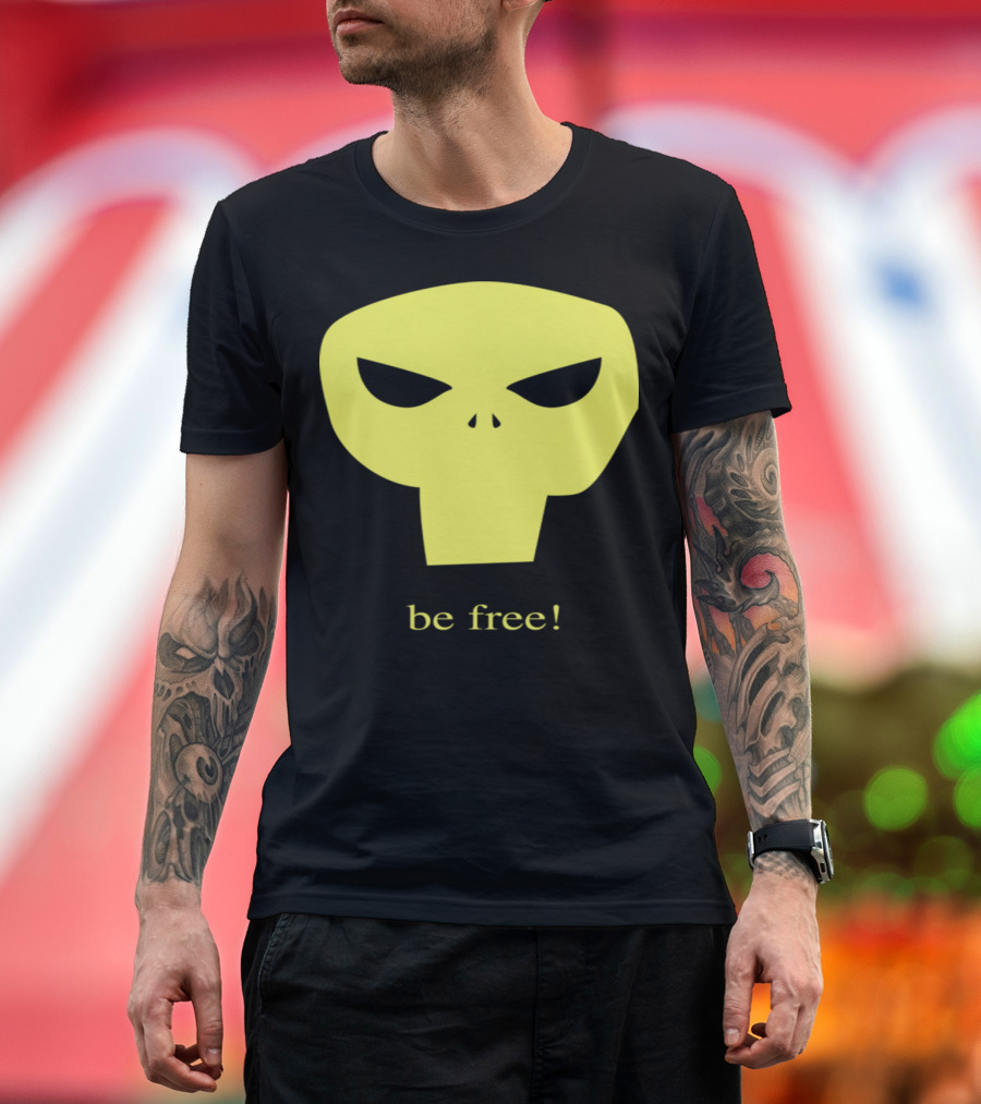 Be Free Skull Icon Bold Yellow Face T-Shirt