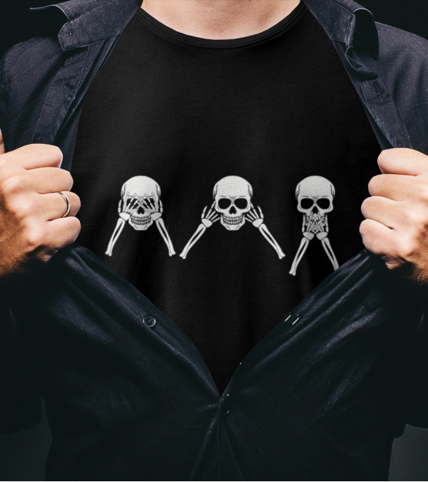 Don't See Don't Hear Don't Talk Skull Skeleton Trio T-Shirt