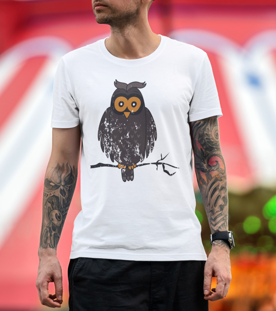 Retro Vintage Grunge Style Owl Birds Cute Cartoon Owl T-Shirt