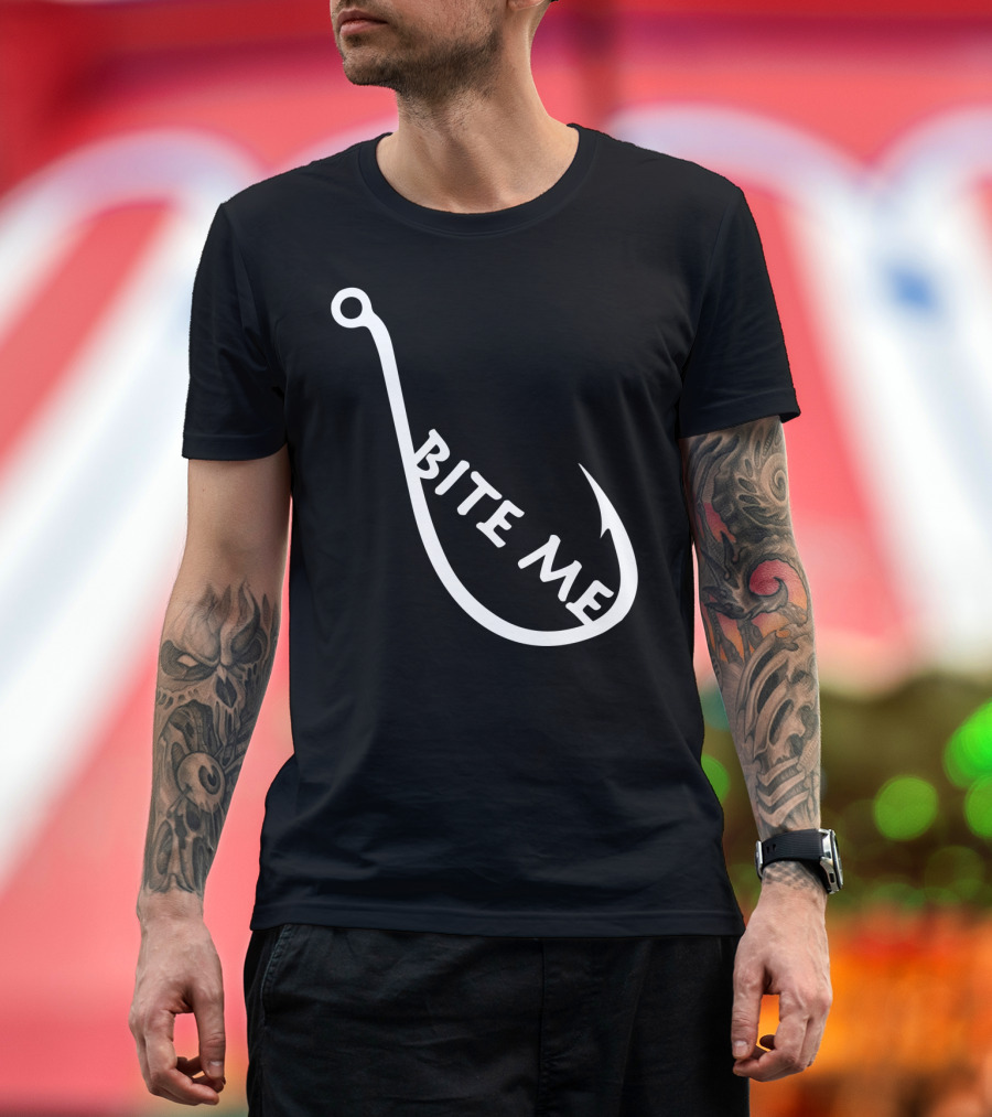 Bite Me Fishing Hook Typography T-Shirt