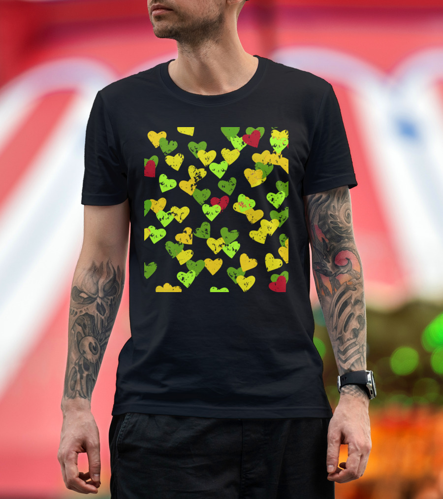 Autumn Hearts Pattern with Red Green Yellow Seasonal T-Shirt