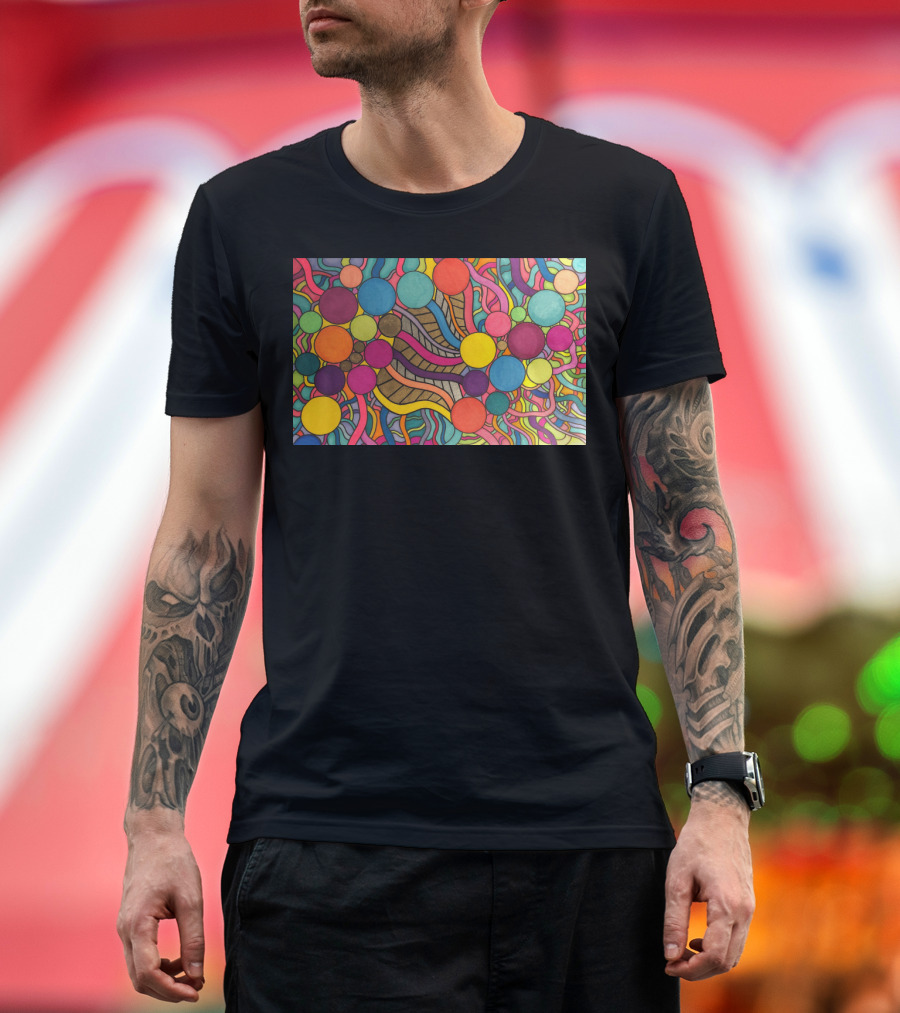 King Original Abstract Multicolor Circles and Lines T-Shirt