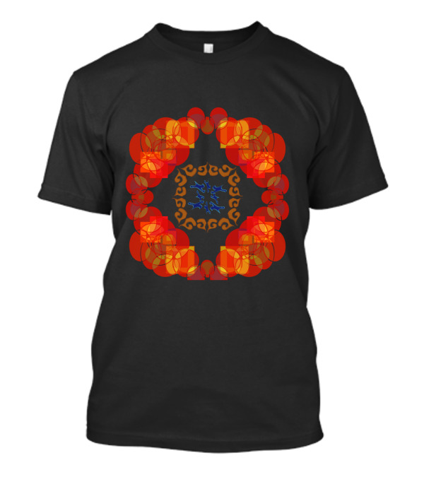 Segmented Circles Hidden Squares Symmetrical Pattern Orange Blue Motif T-Shirt