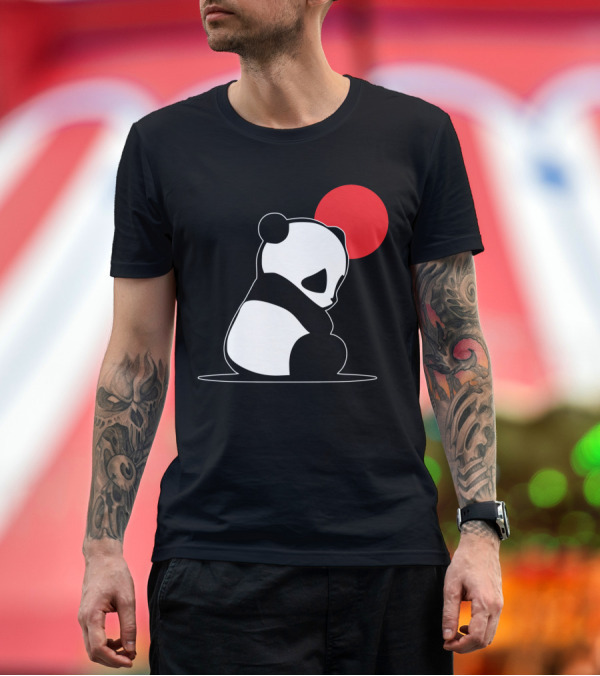Premium T-Shirt: Giant Panda Silhouette with Red Sun in Minimalist T-Shirt Giant Panda Silhouette with Red Sun in Minimalist T-Shirt