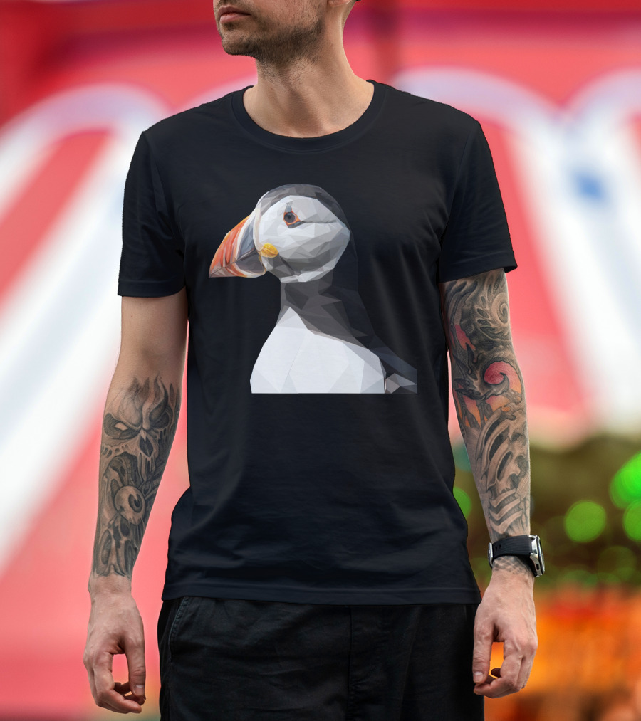 Geometric Puffin Low Poly Art Style Bird Representation T-Shirt