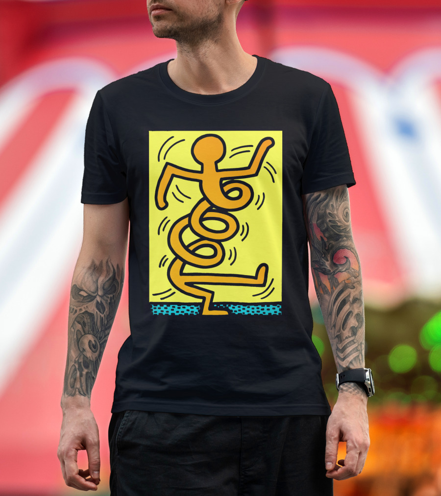 Dancing Spiral Figure with Vibrant Yellow and Blue Accents T-Shirt