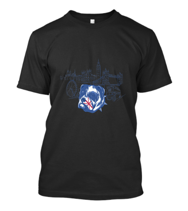 Bulldog With Big Ben And London Landmarks Tower Bridge Ferris Wheel Iconic T-Shirt
