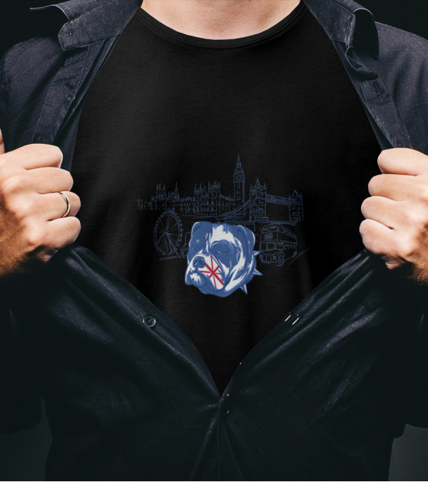 Bulldog With Big Ben And London Landmarks Tower Bridge Ferris Wheel Iconic T-Shirt