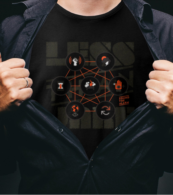 Less Than Jake Sound The Alarm Album Symbol Network With Hourglass Lightning Fist Handcycle Icons T-Shirt
