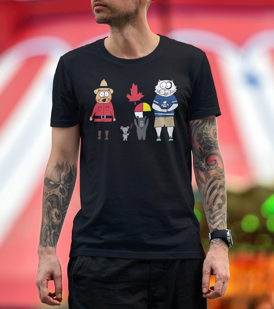 Happy Kitten Canada Day Together Ensemble Maple Leaf Mountie Cats T-Shirt