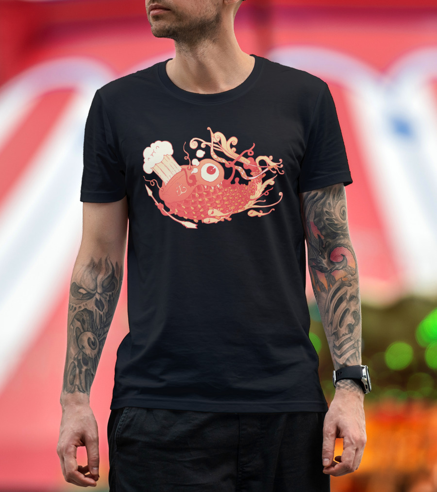 Japanese Red Carp Chef Hat Whimsical T-Shirt