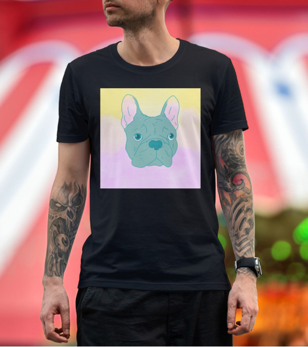 Premium T-Shirt: Charming Pastel French Bulldog on Soft Gradient Background T-Shirt Charming Pastel French Bulldog on Soft Gradient Background T-Shirt