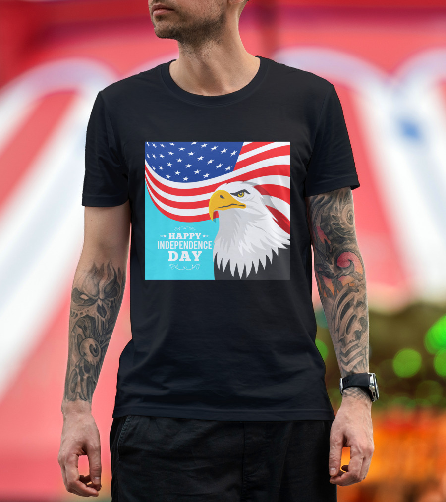 Happy Independence Day American Flag Bald Eagle T-Shirt