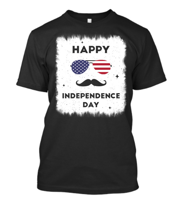 Happy Independence Day USA Flag Sunglasses Moustache T-Shirt