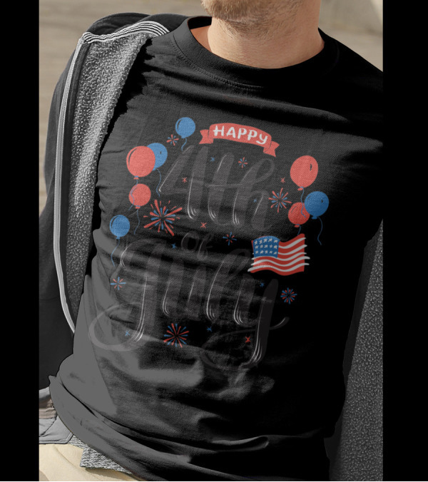 Happy 4th Of July With Balloons And American Flag T-Shirt