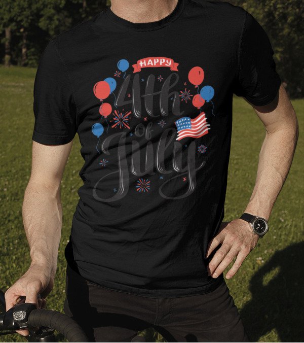 Happy 4th Of July With Balloons And American Flag T-Shirt