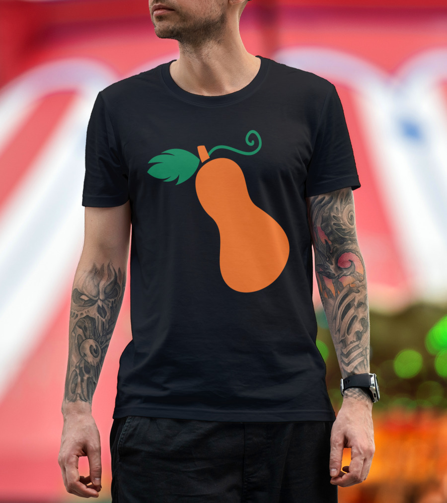 Butternut Pumpkin Silhouette with Green Leaf and Stem T-Shirt