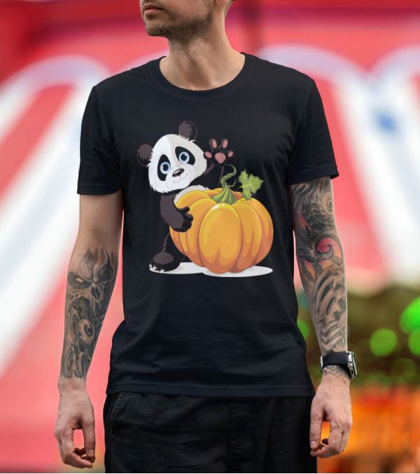 Premium T-Shirt: Panda and Pumpkin Halloween Cute Keeper T-Shirt Panda and Pumpkin Halloween Cute Keeper T-Shirt
