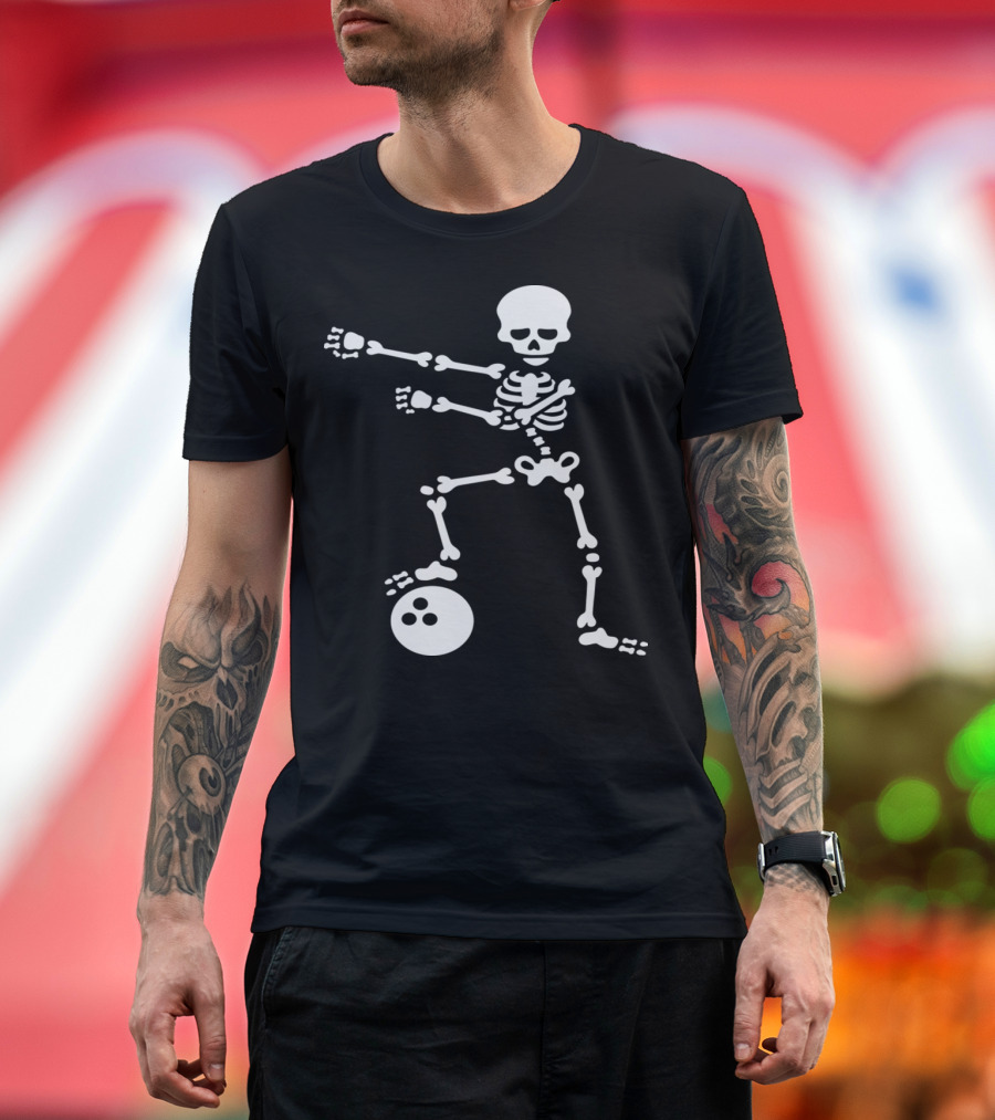 Bowling Ball Floss Dance Flossing Skeleton with Three-Pin Bowling Ball T-Shirt