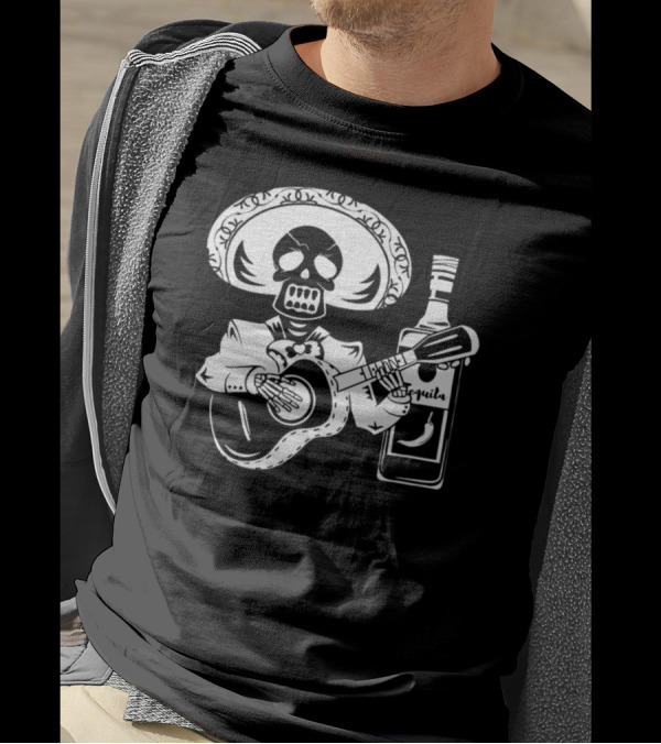 Dia De Los Muertos Mariachi Skeleton With Tequila T-Shirt