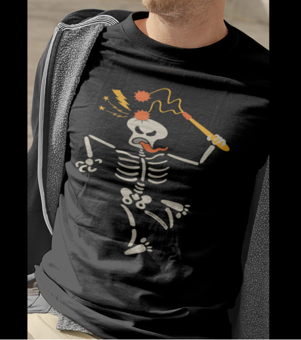 Skeleton Breaking Skull With Ball And Chain Flail Energized Cartoon T-Shirt