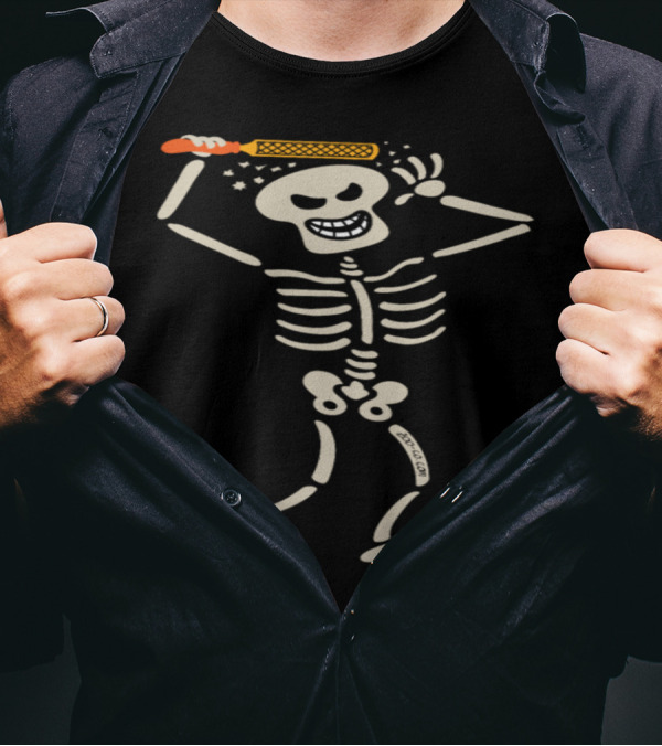 Skeleton Using Rasp On Skull With Smiling Expression T-Shirt