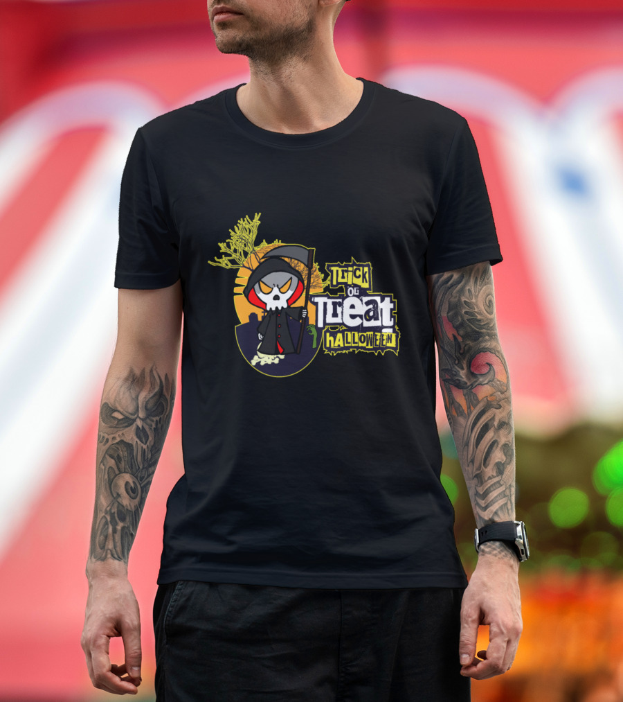 Trick or Treat Halloween Skeleton Sickle Scary T-Shirt