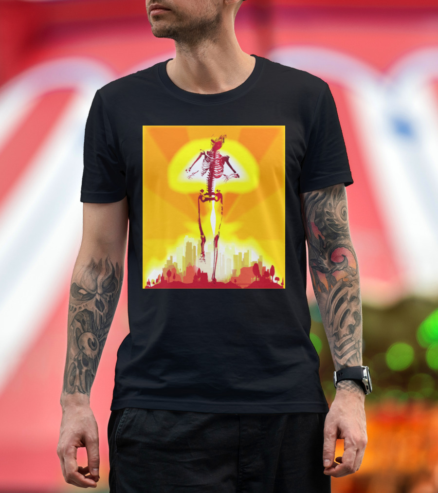 Horror of War Bomb Blast Skeleton Over City Explosion T-Shirt