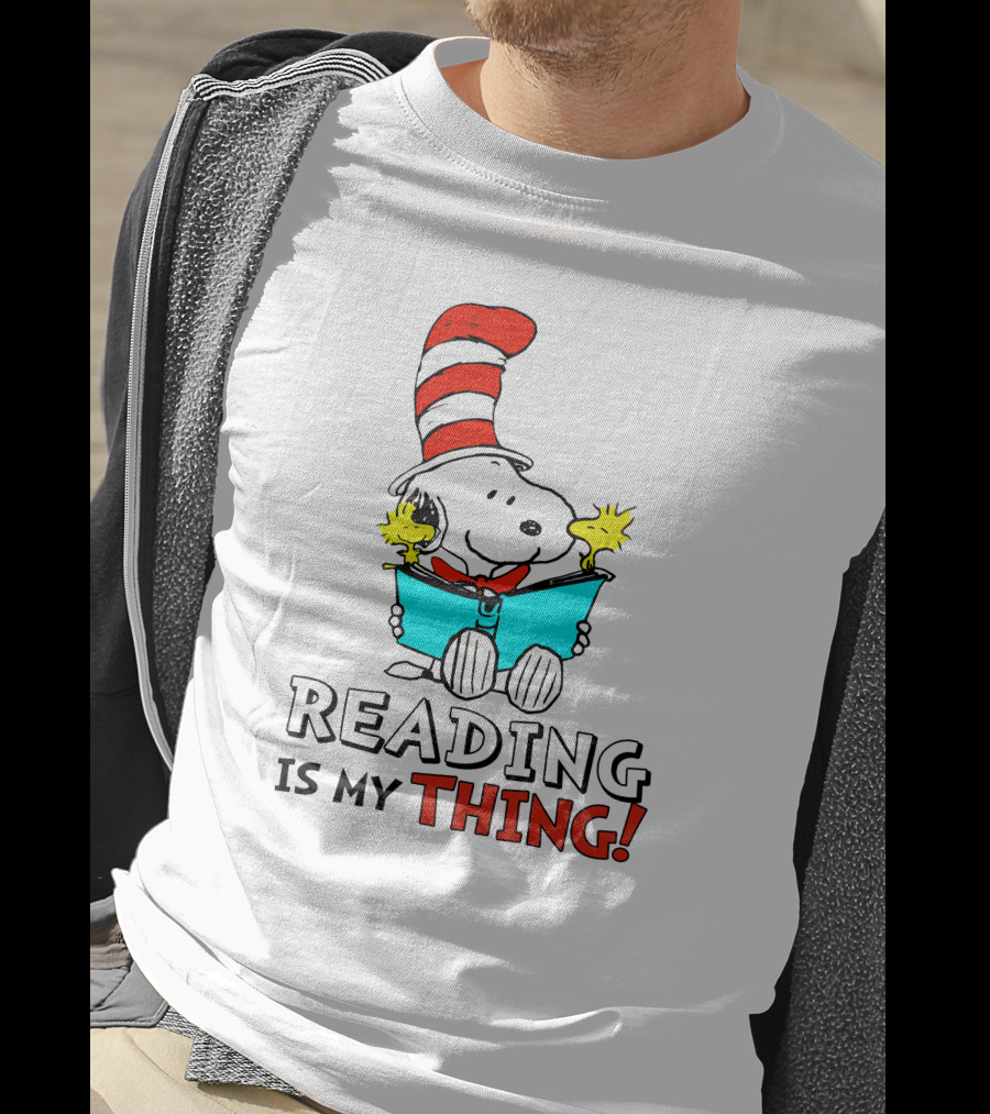Reading Is My Thing With Snoopy In Cat In The Hat T-Shirt