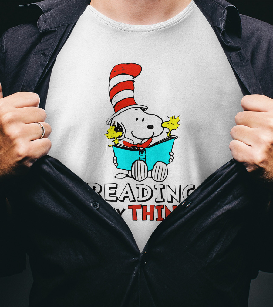 Reading Is My Thing With Snoopy In Cat In The Hat T-Shirt