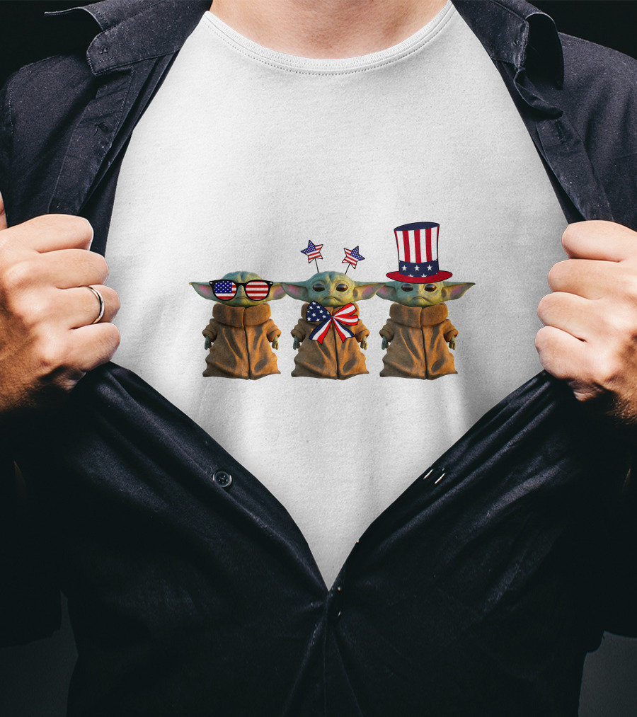 3 Baby Yoda American Patriotic T-Shirt