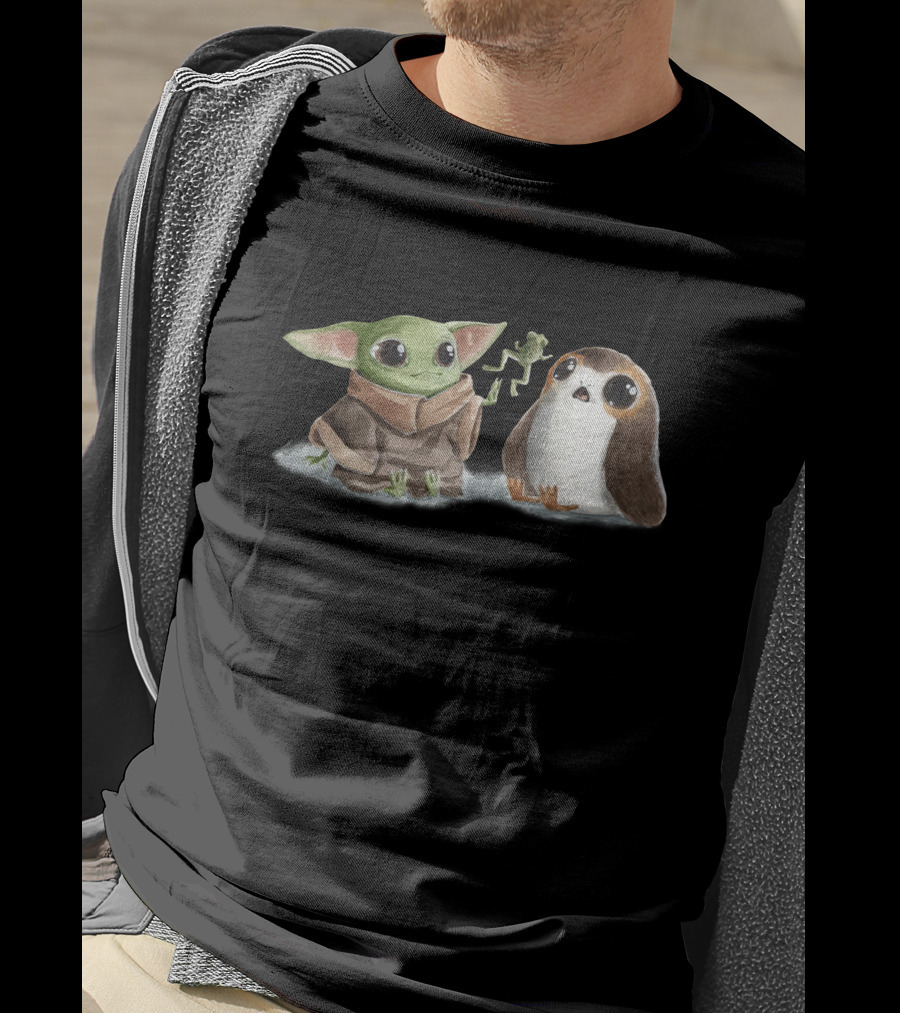 Grogu And Porg Encounter With Frog T-Shirt