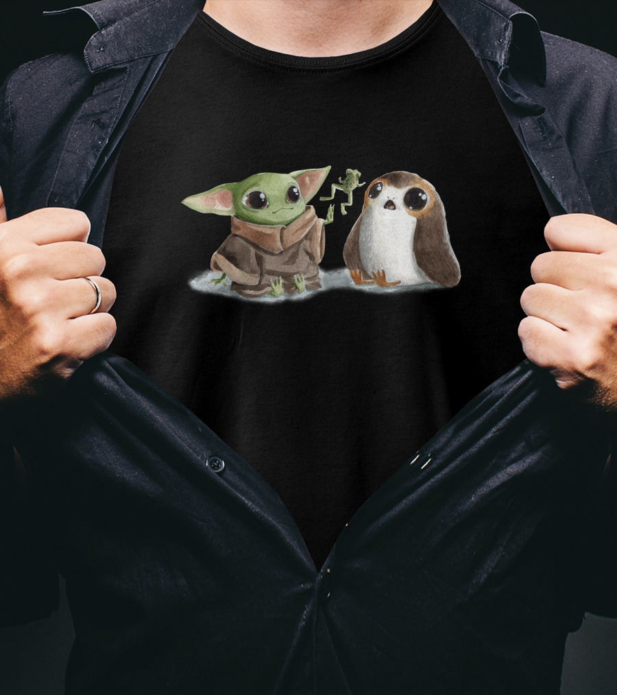 Grogu And Porg Encounter With Frog T-Shirt