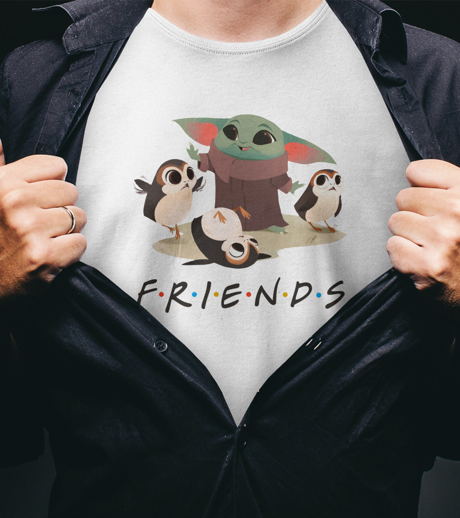 Friends Baby Yoda And Bird Friends T-Shirt