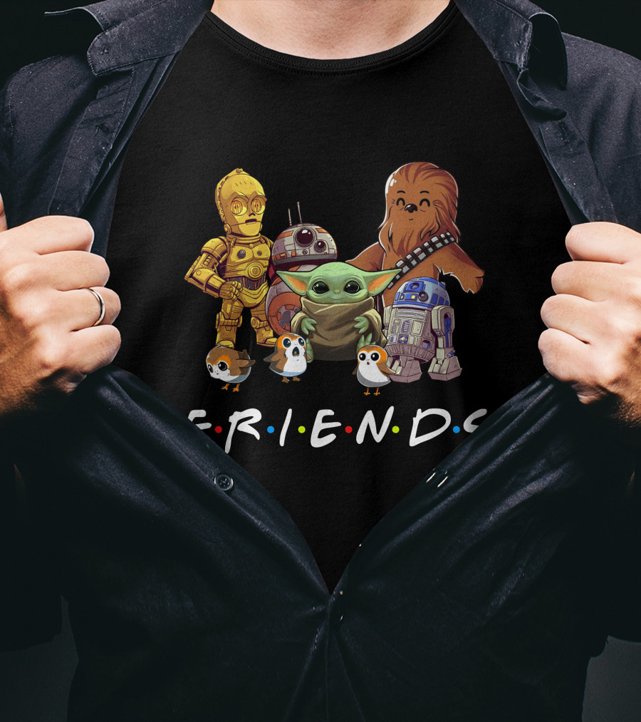 Star Wars Baby Yoda Friends Chewbacca C-3PO R2-D2 BB-8 Porgs T-Shirt